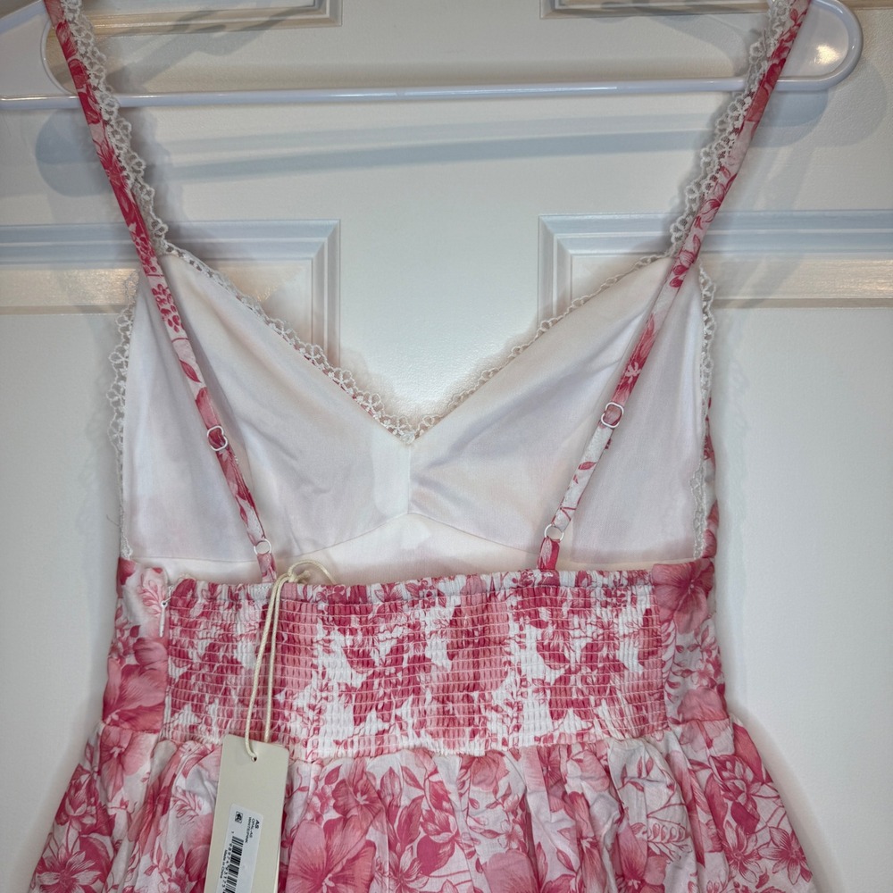 Altar'd State Pink Floral Lace Trim Mini Dress Smocked Back Dress Size XXS - Picture 9 of 10